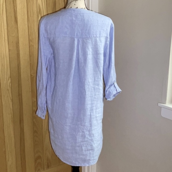 Tahari Blue Linen Tunic Dress. Beach Cover up, Shirt Dress, With Pockets! Small - Picture 5 of 14